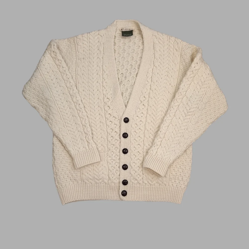 Vintage Celtic & Co Men's Irish Cream Cable Aran Merino Wool Cardigan Size Large - Picture 12 of 12